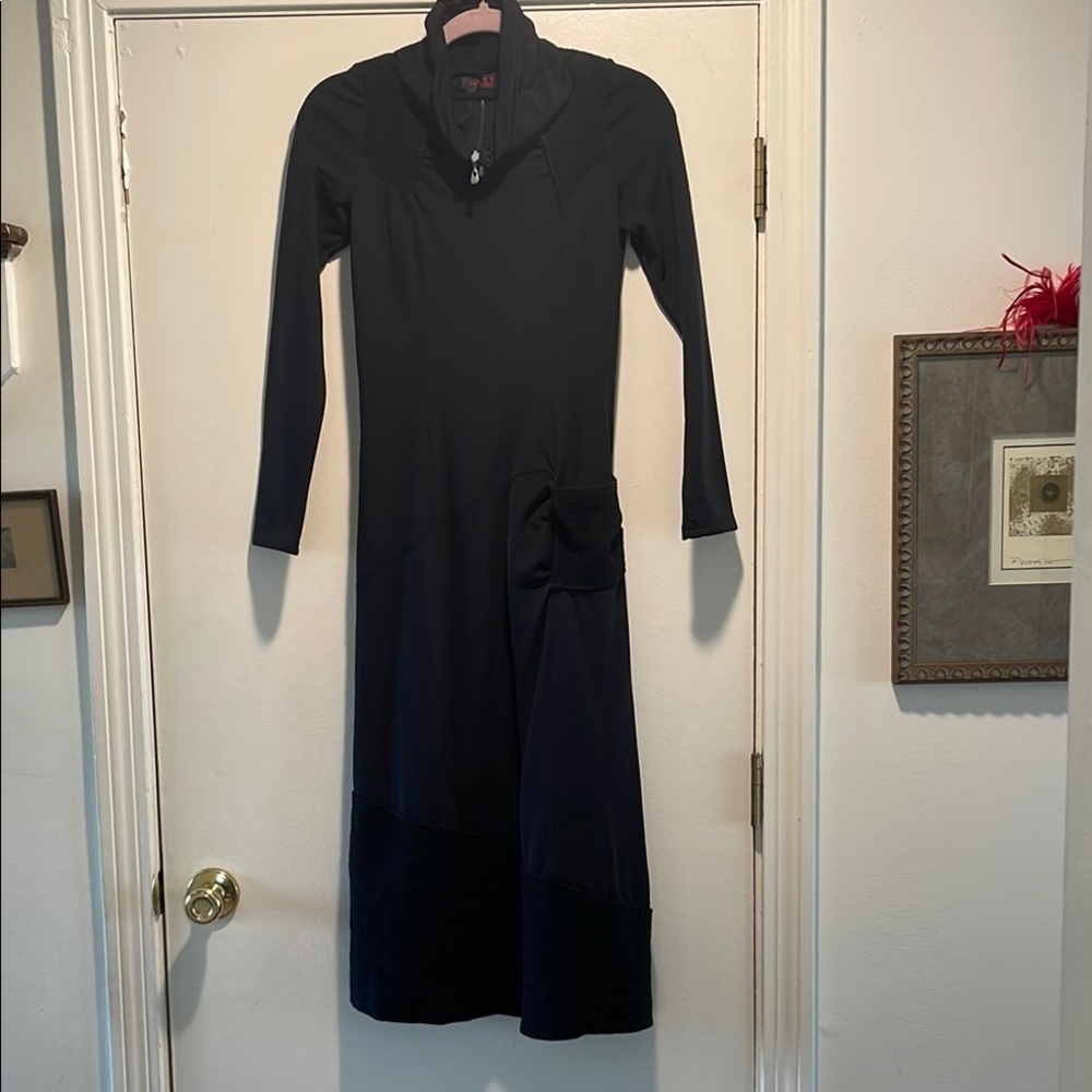 Motys Collection Black Mock Neck Long Sleeve Maxi Dress Textured Design Unique